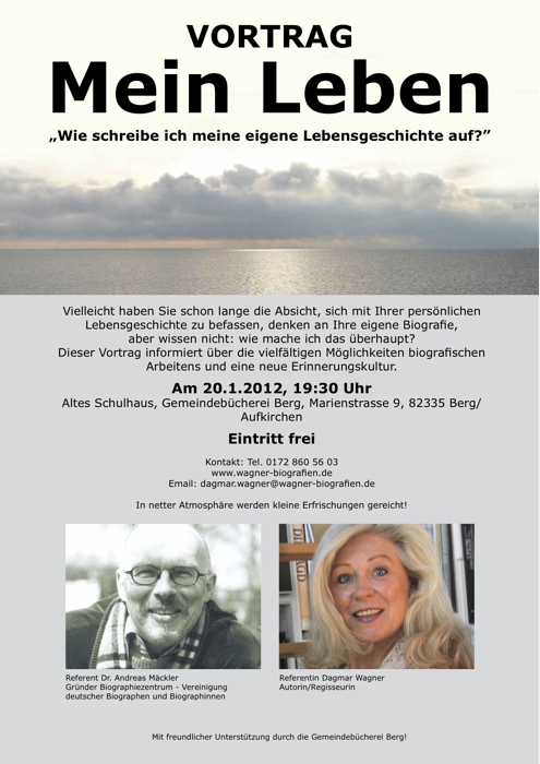 Vortrag von Dagmar Wagner und Dr. Andreas Mäckler: "Wie schreibe ich meine eigene Lebensgeschichte auf?"
